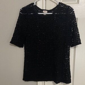 Merona Black See Through Floral Lace Short Sleeve Tee